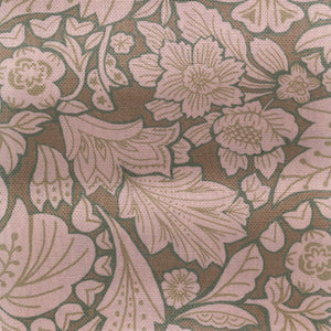 Folk Floral linen by Parker and Jules in brown, full repeat of bold folk flowers