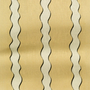 Scroll Stripe linen by Parker and Jules in yellow and cream, full repeat of wavy scroll stripes