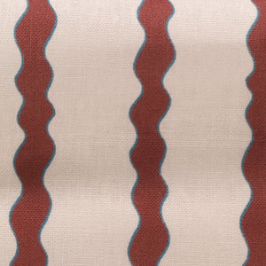Scroll Stripe linen by Parker and Jules in red, full repeat of wavy scroll stripes