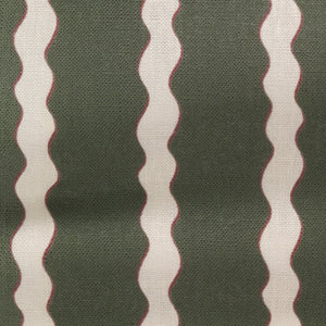 Scroll Stripe linen by Parker and Jules in dark green, flat sample of wavy scroll stripes