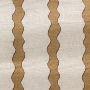 Scroll Stripe linen by Parker and Jules in yellow, flat sample of wavy scroll stripes