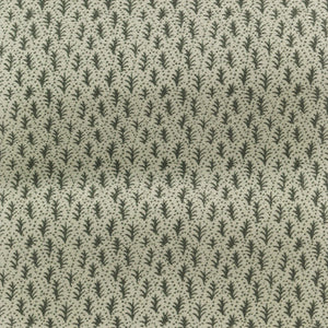 Trees II linen by Parker and Jules in sage green, flat sample of tiny stylised trees