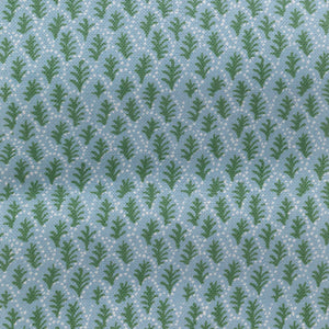 Trees II linen by Parker and Jules in blue, pattern sample of tiny stylised trees