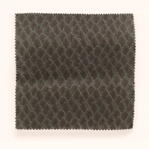 Trees II linen by Parker and Jules in dark green, draped close-up of tiny stylised trees