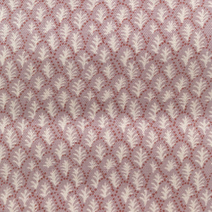 Trees II linen by Parker and Jules in lilac, full repeat of tiny stylised trees