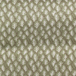 Trees II linen by Parker and Jules in green, pattern sample of tiny stylised trees
