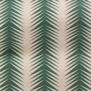Ziggy linen by Parker and Jules in white and green, pattern sample of a chevron zigzag weave