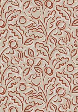 Faustine linen by Claire de Quénetain in red, pattern sample of leafy scrolls