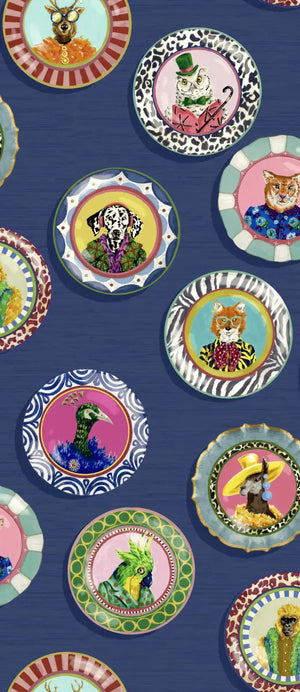 Fine China wallpaper by Brand McKenzie in blue, close-up of decorative china plates