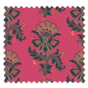 Fleur velvet by Tatie Lou in pink, full repeat of stylised flower sprays