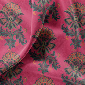 Fleur velvet by Tatie Lou in pink, draped, showing stylised flower sprays
