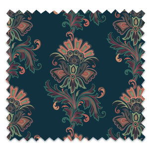 Fleur velvet by Tatie Lou in navy, pattern sample of stylised flower sprays