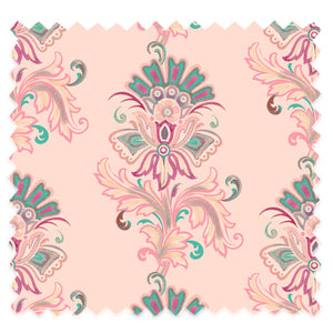 Fleur velvet by Tatie Lou in pink, flat sample of stylised flower sprays