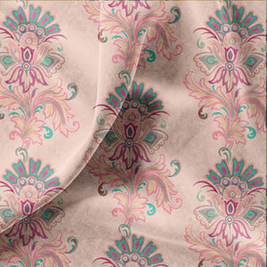 Fleur velvet by Tatie Lou in pink, in soft folds showing stylised flower sprays