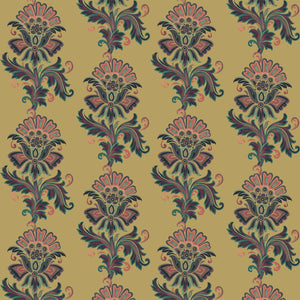 Fleur wallpaper by Tatie Lou in mustard, sample roll showing stylised flower sprays