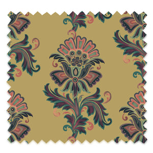 Fleur velvet by Tatie Lou in mustard, pattern sample of stylised flower sprays