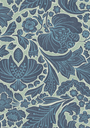 Folk Floral wallpaper by Parker and Jules in blue, full repeat of bold folk flowers (alternate view)
