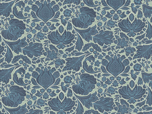 Folk Floral wallpaper by Parker and Jules in blue, full repeat of bold folk flowers