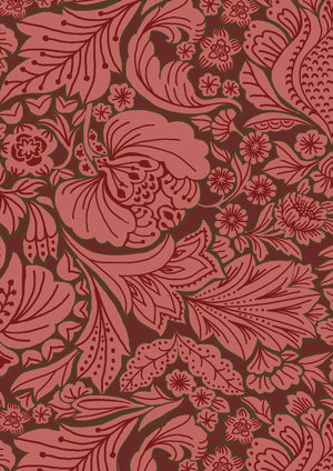 Folk Floral wallpaper by Parker and Jules in red, full repeat of bold folk flowers