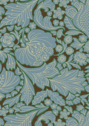 Folk Floral wallpaper by Parker and Jules in blue, pattern sample of bold folk flowers