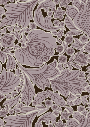 Folk Floral wallpaper by Parker and Jules in lilac, flat sample of bold folk flowers