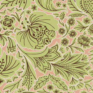 Folk Floral wallpaper by Parker and Jules in green, roll showing bold folk flowers