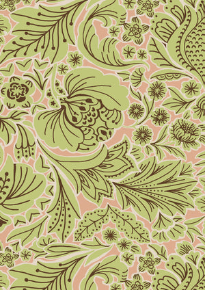 Folk Floral wallpaper by Parker and Jules in green, roll showing bold folk flowers