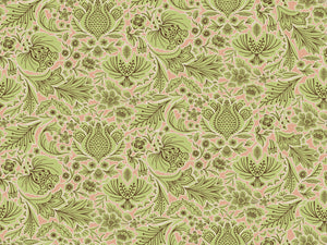 Folk Floral wallpaper by Parker and Jules in green, full repeat of bold folk flowers