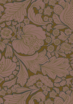 Folk Floral wallpaper by Parker and Jules in brown, pattern sample of bold folk flowers