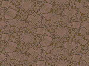 Folk Floral wallpaper by Parker and Jules in brown, flat sample of bold folk flowers