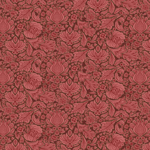 Folk Floral linen by Parker and Jules in red, full repeat of bold folk flowers
