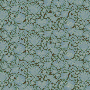 Folk Floral linen by Parker and Jules in blue, pattern sample of bold folk flowers