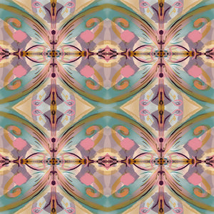 Franny velvet by Tatie Lou in pink and green, full repeat of a kaleidoscopic floral