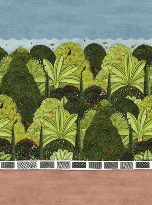 Gardenia wallpaper by Deus ex Gardenia in green, full repeat of large tropical leaves
