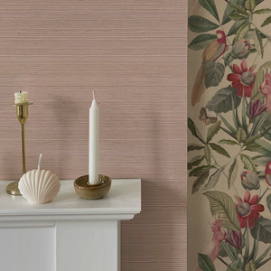 Peach Sand grasscloth grasscloth by Deus ex Gardenia in peach, a woven grasscloth texture above a sideboard