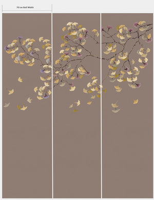 The Ginkgo Tree wallpaper by Dami and Em Design in green, flat sample of ginkgo branches