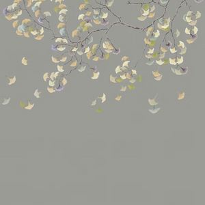 The Ginkgo Tree wallpaper by Dami and Em Design in green, full repeat of ginkgo branches