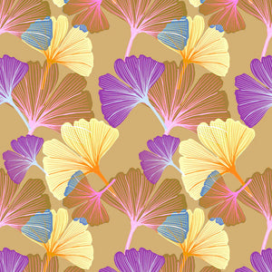 Ginkgo wallpaper by Tatie Lou in orange, full repeat of oversized ginkgo leaves