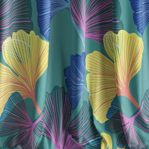 Ginkgo velvet by Tatie Lou in green, draped, showing oversized ginkgo leaves