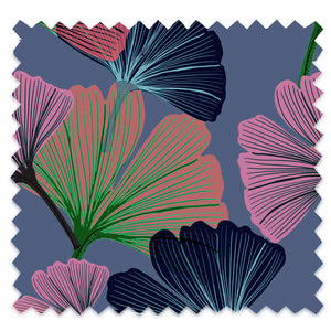 Ginkgo velvet by Tatie Lou in purple, full repeat of oversized ginkgo leaves