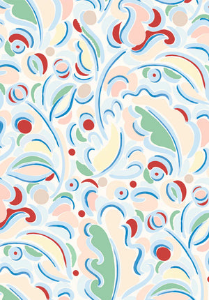 Gloria wallpaper by Claire de Quénetain in red, full repeat of scattered leaves