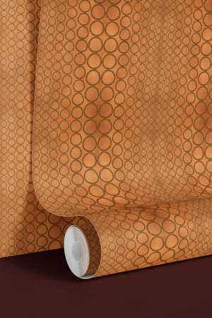 Halo Boulevard wallpaper by Liberty James Studio in brown, roll showing a geometric halo pattern