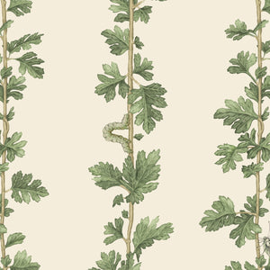 Hawthorn Stripe wallpaper by Studio Le Cocq in gold, flat sample of trailing hawthorn stripes