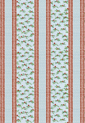 Hélène Red linen by Claire de Quénetain in blue and red, full repeat of striped bands