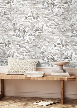 Hidden Clouds wallpaper by Brand McKenzie in grey, clouds with hidden animals in a hallway