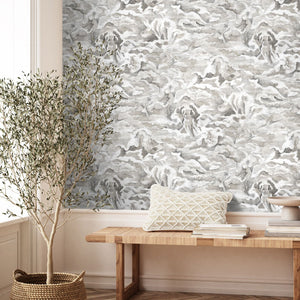 Hidden Clouds wallpaper by Brand McKenzie in grey, clouds with hidden animals in an entryway