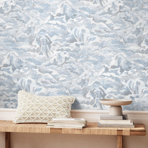 Hidden Clouds wallpaper by Brand McKenzie in pale blue, close view of clouds with hidden animals