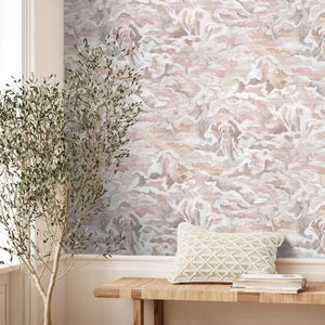 Hidden Clouds wallpaper by Brand McKenzie in pink, clouds with hidden animals in a hallway
