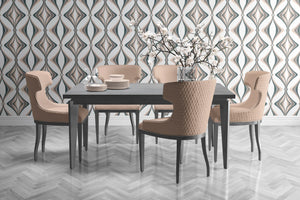 Hourglass wallpaper by Liberty James Studio in grey, a retro hourglass wave in a living room