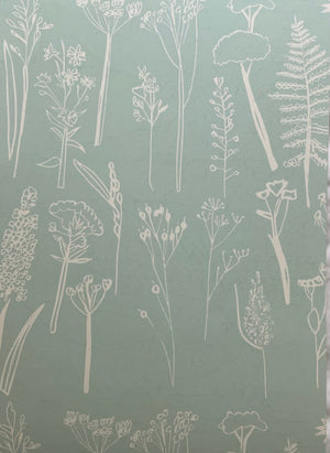 Daily Walk wallpaper by Annika Reed in green, detail of wild grasses and seed heads